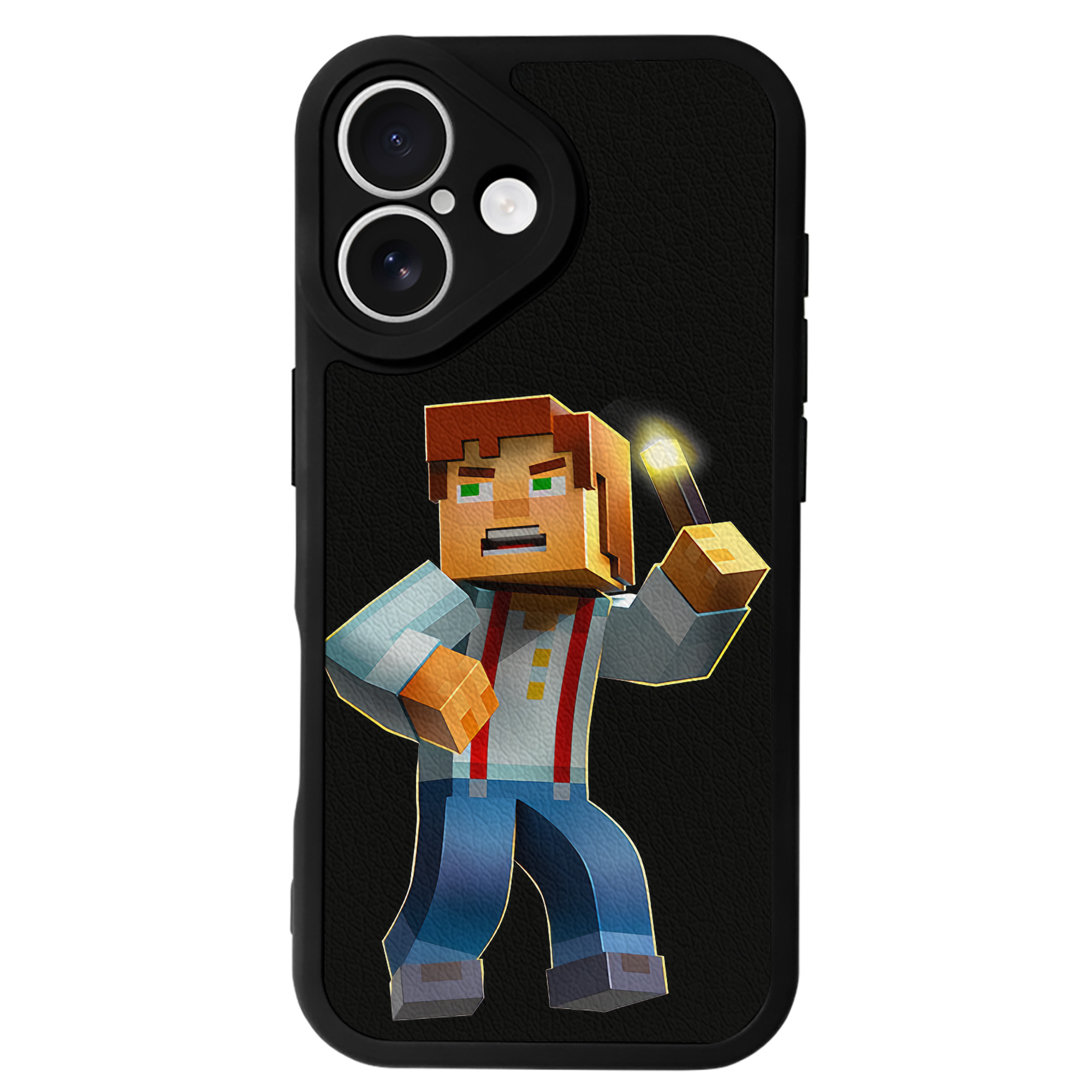 （画像用） マインクラフト ブロックの世界 Minecraft MC Block world 【iPhone 16シリーズ対応】シリコンスマホケース（レザー調） 材質：シリコン